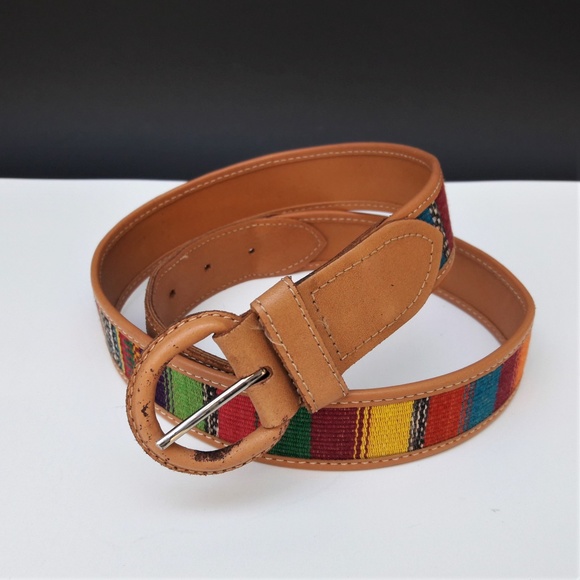 Boho Leather Belt Vintage Colorful Faja Woven Textile Guatemala M main image 5